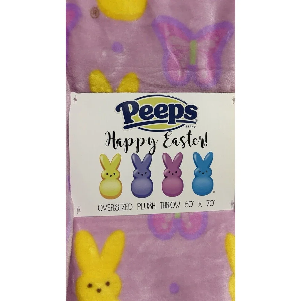 Peeps Happy Easter Plush Throw Blanket 60x70 Pink Bunny Butterfly Oversized